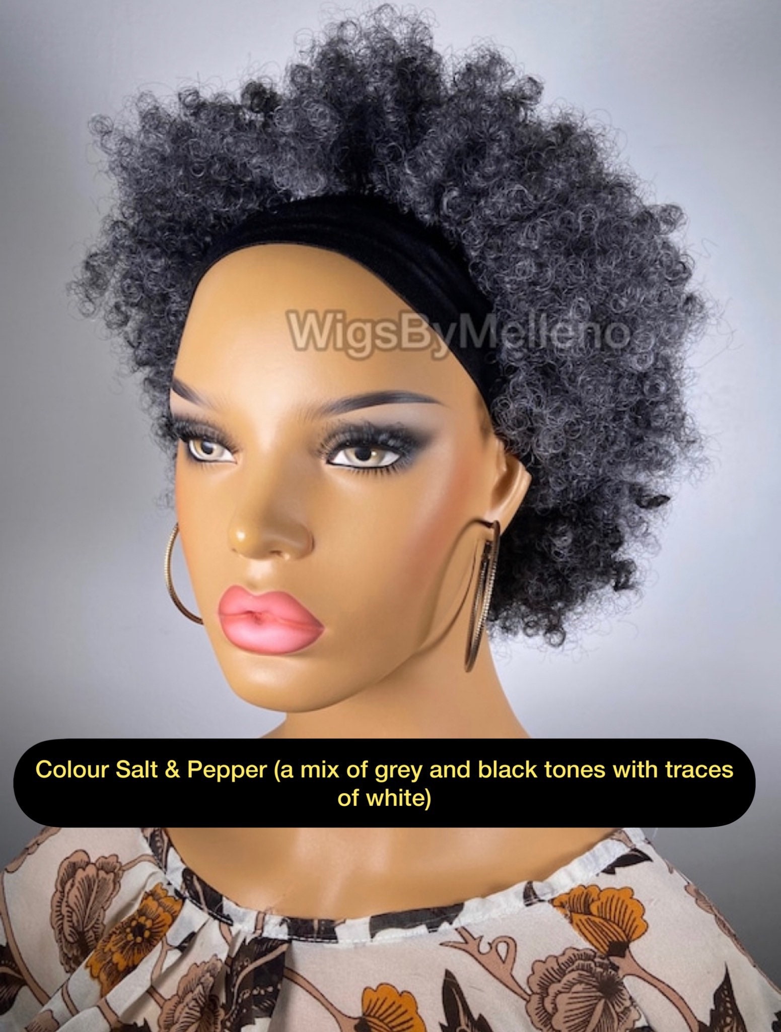 Salt and Pepper Headband Wig, Grey Afro Wig, Gray Afro Wig, Afro Kinky