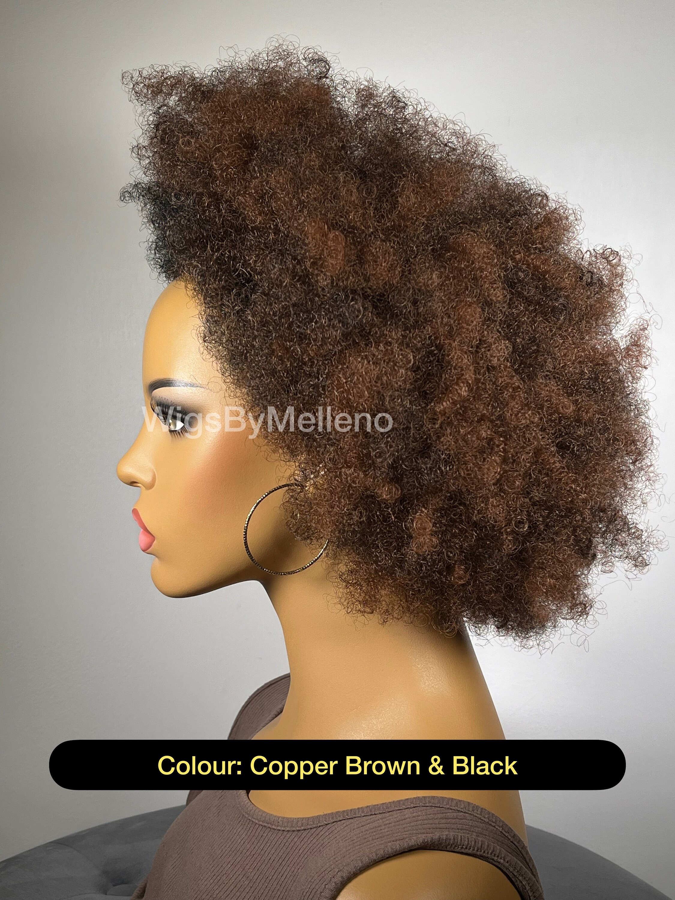 Copper Brown and Black Curly Afro Wig, Full Wig, Brown Afro Wig, Large