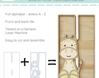 Lettere dell'alfabeto della giraffa - File SVG tagliato al laser, decorazioni per la stanza dei bambini e lavoretti educativi