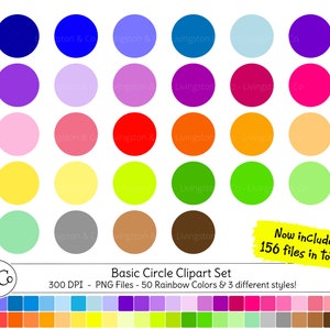 Circle Clipart Set, Rainbow Circle Planner Clip Art, Instant download, PNG
