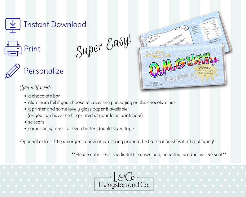 Downloadable Candy Bar Wrapper / Printable Instant Download / - Etsy