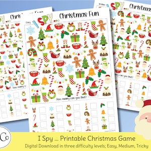 I Spy Christmas, Printable Christmas Games for Kids, Printable Christmas Activity Pages, I Spy Games, Seek and Find, Counting Worksheet