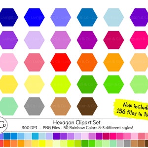 Hexagon Clipart Set, Rainbow Hexagon Planner Clip Art, Instant download, PNG