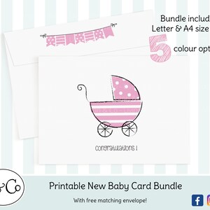 New Baby Card, Printable Card For Baby, Congratulations on your baby, DIY Card Template and matching envelope, Cute New Baby Card, Whimsical