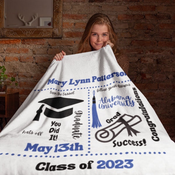 Custom 2024 Graduation Blanket Gift, Personalized Throw, College Grad Present, University Alumni, High School Senior