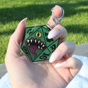 D20 Mimic Keychain: Acrylic Dungeons and Dragons Charm, Gift for Dice Goblins