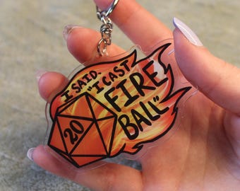 Fireball Keychain: Funny D&D Accessory Gift Acrylic Dice Dungeons and Dragons Bag Charm