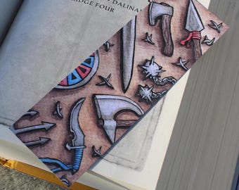 Swords and Weapons Bookmark - Original Watercolor Design for Fantasy Readers
