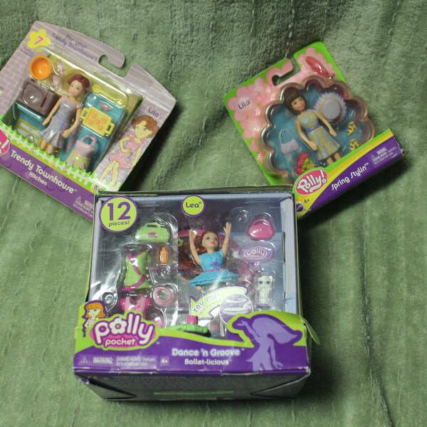 Polly Pocket 2002-2006 Toys in Original Packaging - Lea Dance 'n Groove Ballet-licious - Lila Trendy Townhouse Kitchen - Lila Spring Stylin'