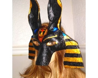 Hand made Original Egyptian Jackal Anubis Mask. Paper mache Egyptian mask, Fantasy Pharaoh Mask, Egyptian, Masquerade mask,Theater Mask