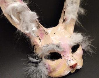 Animal Mask,Rabbit Mask,Paper Mache Mask,Theater Costume, Bunny Rabbit Mask,Halloween rabbit,Rabbit Costume,Paper Mache Rabbit Mask