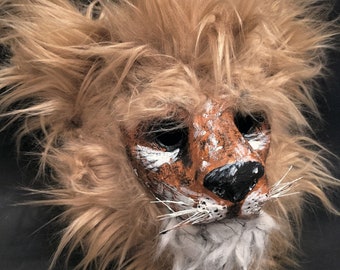 Original Paper mache Lion mask, Lion costume, Animal costume, Masquerade mask,Theater Lion mask. Lion for Film/TV/Photo Shoot, or Halloween