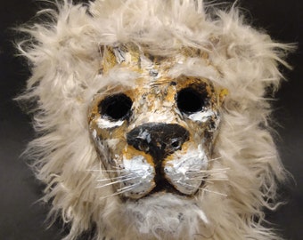 Original Paper mache Lion mask,  Lion costume, Animal costume, Masquerade mask,Theater Lion mask. Lion for Film/TV/Photo Shoot, or Halloween