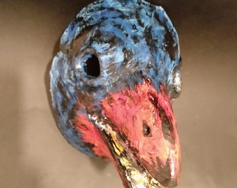 Handmade Paper Mache Bird Mask: Spangled Cotinga, Tropical Masquerade
