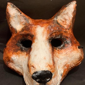 Original Paper Mache 3/4 Fox mask, Halloween red fox mask, Animal mask, Paper mache Fox mask, Carnival mask, Woodland mask