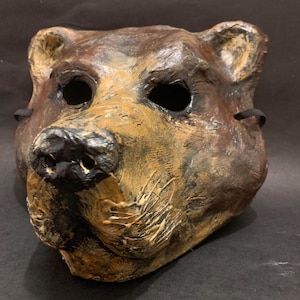 Original Paper mache Brown Bear mask, Bear mask, bear costume, Animal Fantasy mask Masquerade mask,Theater mask, cosplay bear mask