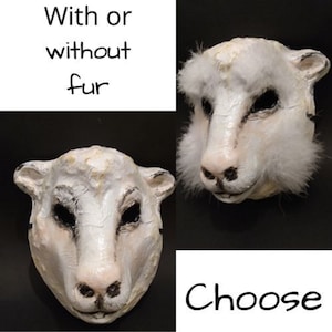 Original Paper Mache Sheep Mask, Farm Animal Mask, Papier Mache Mask, Halloween Mask, Mardi Gras Mask, Theatre Animal Mask, Face Mask