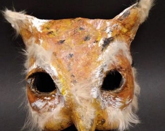Paper Mache Owl Mask: Handmade Bird Costume, Masquerade Mask