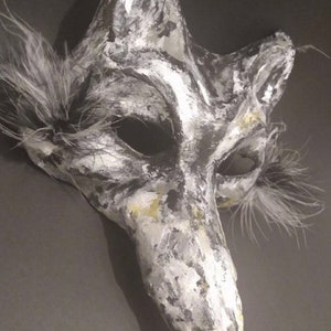 Masque de loup en papier mâché, masque animal ORIGINAL, masque de loup en papier mâché, masque de loup effrayant, masque effrayant, masque de mascarade, masque de théâtre, loup image 5