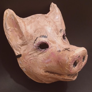 Handmade pig mask,Original pig mask,Unique pig mask,Paper mache mask, Papier-mache Animal pig mask,farm animal,Masquerade,theater mask