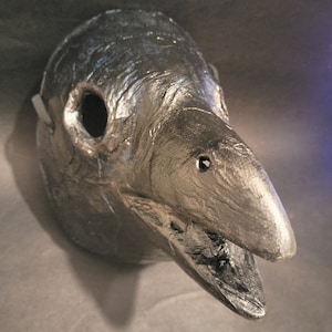 Original Paper Mache Crow Mask, Raven Mask,Black Crow, Animal mask, bird Mask, Crow mask, Black Bird mask,bird costume, Halloween mask