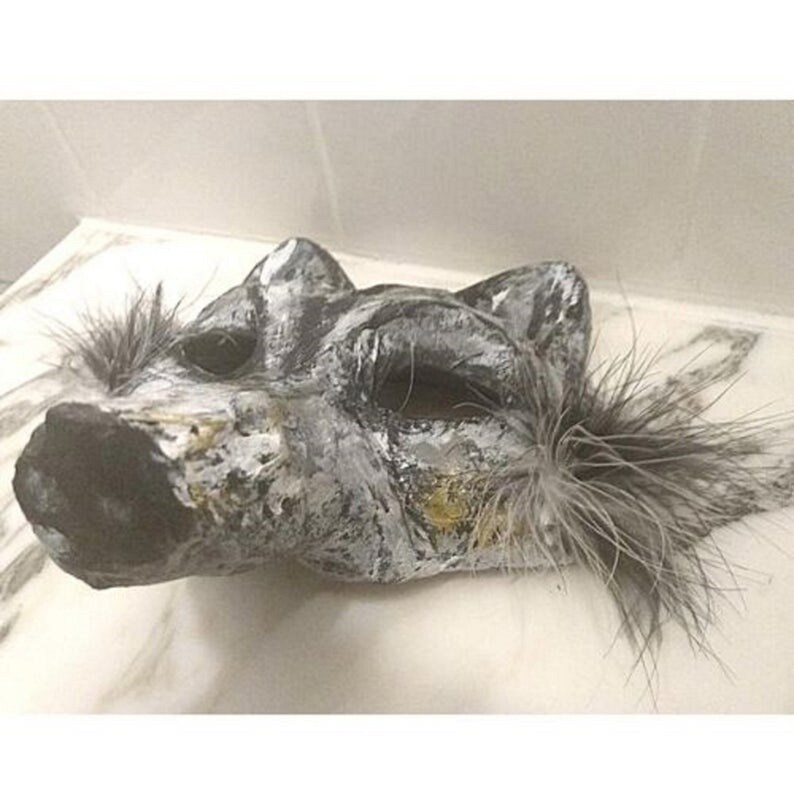 Masque de loup en papier mâché, masque animal ORIGINAL, masque de loup en papier mâché, masque de loup effrayant, masque effrayant, masque de mascarade, masque de théâtre, loup image 9