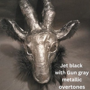 Paper Mache Billy Goat Mask: Black Metallic 3/4 Farm Animal Mask