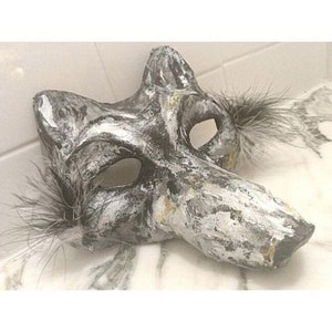 Masque de loup en papier mâché, masque animal ORIGINAL, masque de loup en papier mâché, masque de loup effrayant, masque effrayant, masque de mascarade, masque de théâtre, loup image 8