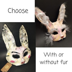 Animal Mask,Rabbit Mask,Paper Mache Mask,Theater Costume, Bunny Rabbit Mask,Halloween rabbit,Rabbit Costume,Paper Mache Rabbit Mask