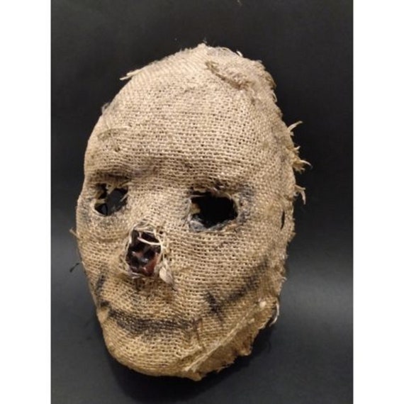 Handmade Burlap Horror Mask: Scary Halloween Costume, Macabre Art