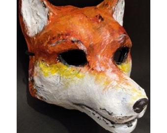 Paper mache Kid or Female adult Fox mask, Fox mask, Fox costume, Halloween mask, Masquerade mask, Animal mask, Fox head