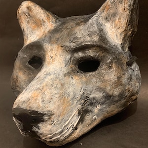 Original Paper Mache 3/4 Wolf mask, Husky Dog mask, Halloween Wolf mask, Animal mask, Paper mache Wolf mask, Carnival mask, Woodland mask