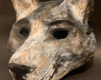 Original Paper Mache Wolf Mask: Handmade Halloween Costume