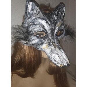 Masque de loup en papier mâché, masque animal ORIGINAL, masque de loup en papier mâché, masque de loup effrayant, masque effrayant, masque de mascarade, masque de théâtre, loup image 4