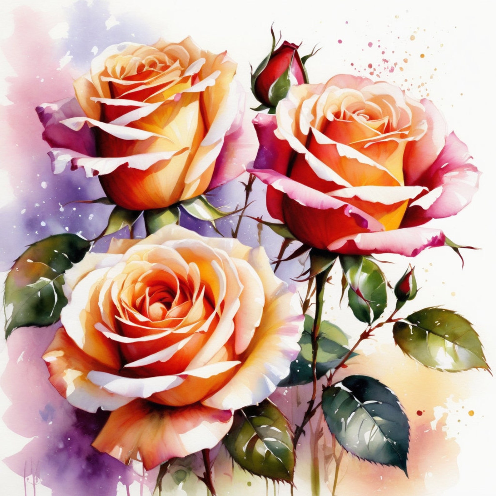 Watercolour Roses Clipart, 20 Designs High Quality for Cards Making ...