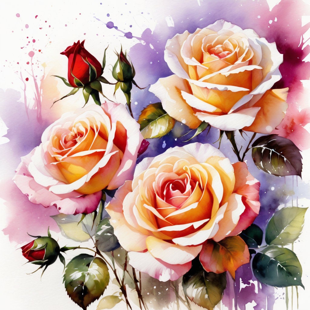 Watercolour Roses Clipart, 20 Designs High Quality for Cards Making ...