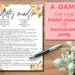 Dirty Minds Bridal Shower Bachelorette Party Game PRINTABLE Instant Download