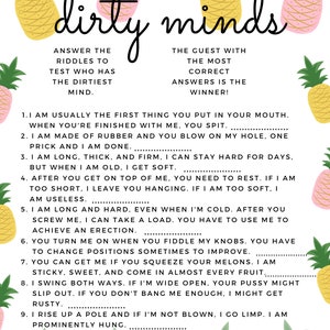 Dirty Minds Bridal Shower Bachelorette Party Game PRINTABLE Instant ...