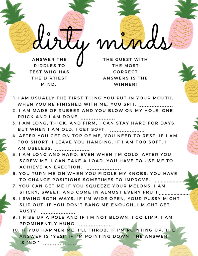 Dirty Minds Bridal Shower Bachelorette Party Game PRINTABLE Instant ...