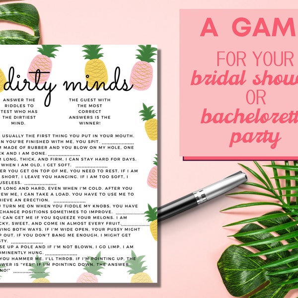 Dirty Minds Bridal Shower Bachelorette Party Game PRINTABLE Instant Download