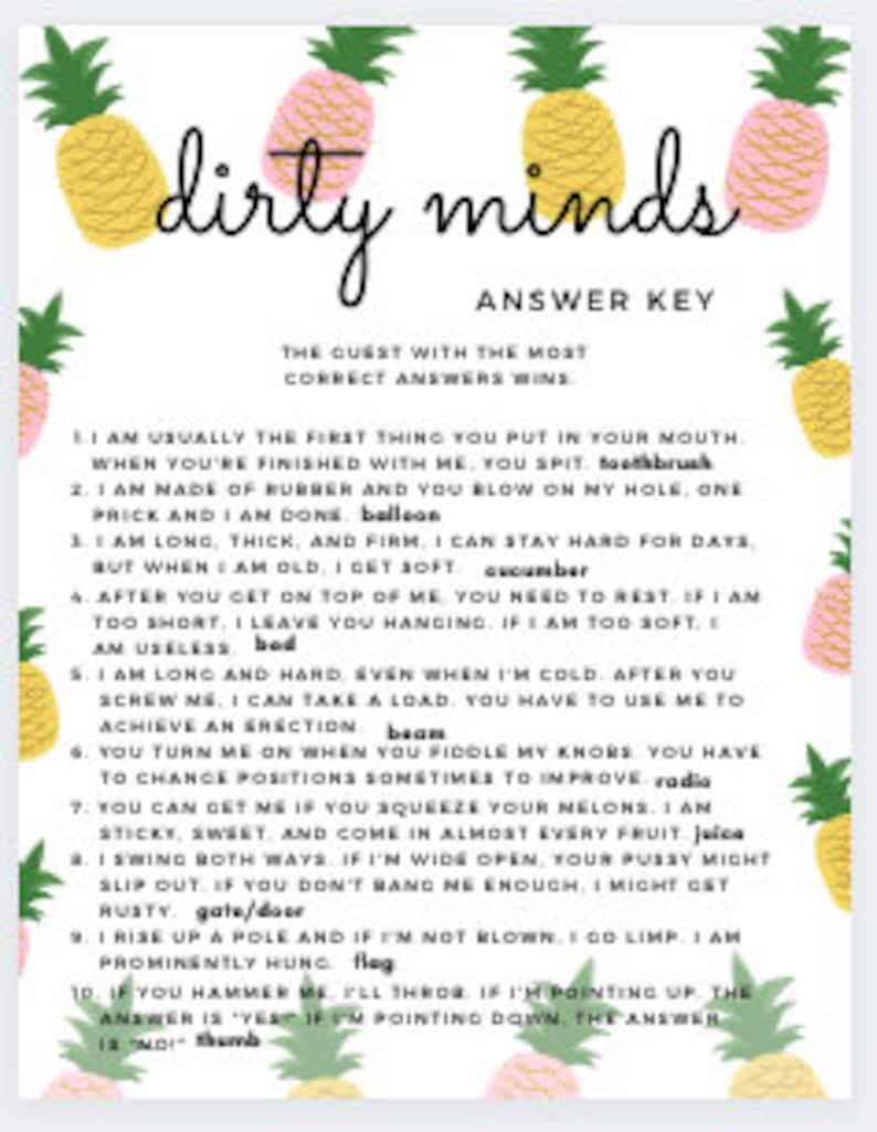 Dirty Minds Bridal Shower Bachelorette Party Game PRINTABLE Instant ...