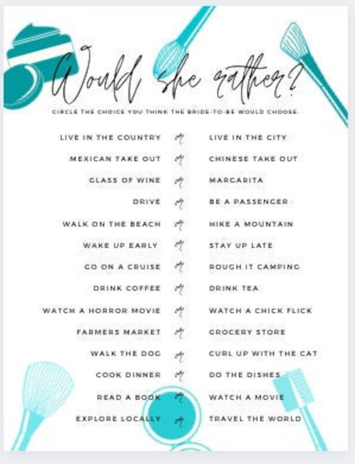 Bridal Shower Bachelorette Party Games PRINTABLE instant Etsy