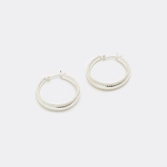 Spiral Edge Hoops in Silver