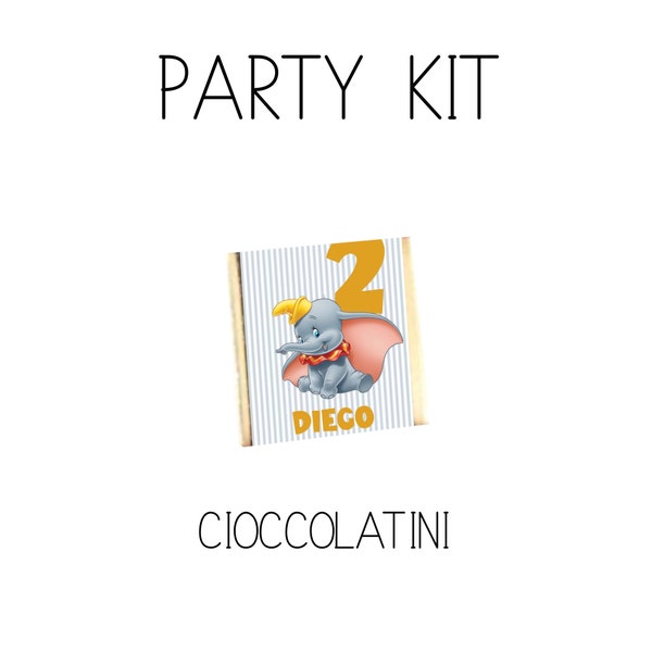 Cioccolatini DUMBO personalizzati, tema dumbo , cioccolatini segnaposto, cioccolatini battesimo, cioccolatini nascita, tag bomboniera