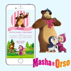 Invitation numérique MASHA et ORSO sur invitation NUMÉRIQUE Whatsapp, Invito di compleanno, invito social masha e orso
