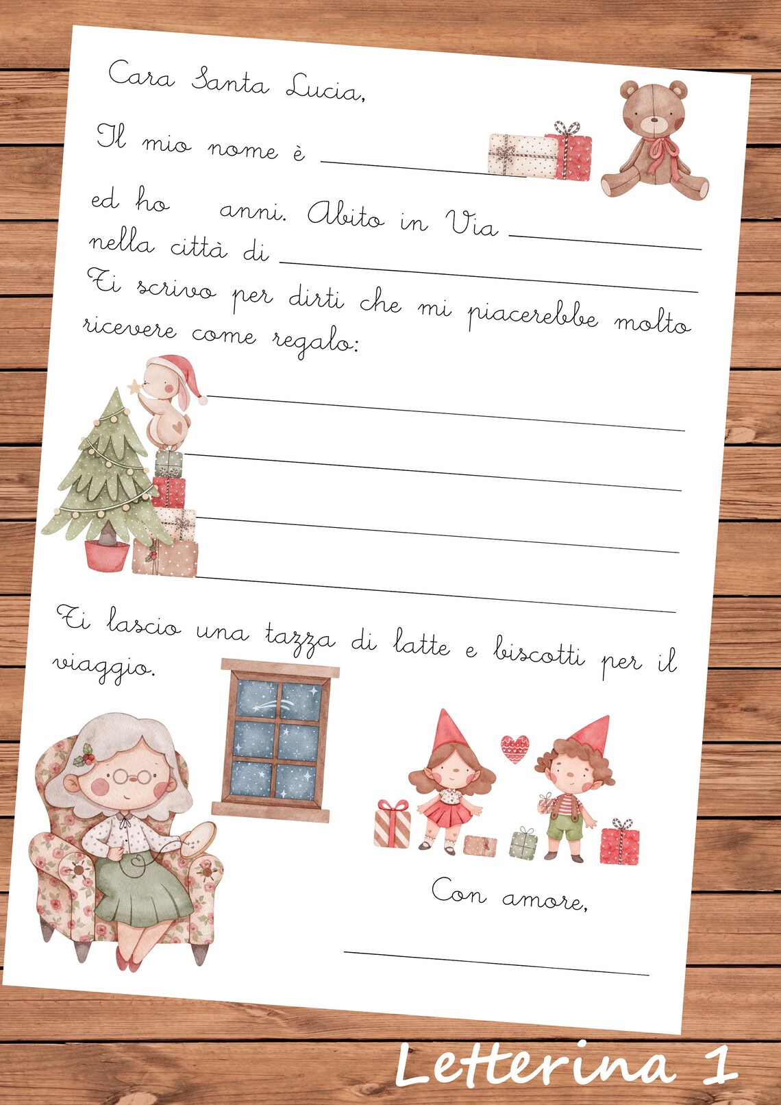 LETTERINA a SANTA LUCIA cara Santa Lucia, File Digitale, Segnatavolo ...