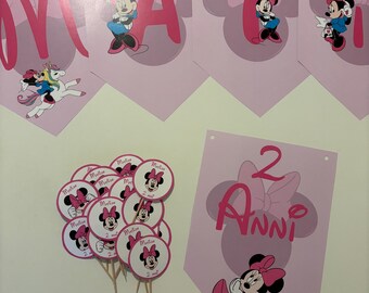 Kit Party MINNIE, topolina  personalizzabile, tag, menu, invito, battesimo, nascita, compleanno, Stampato e spedito