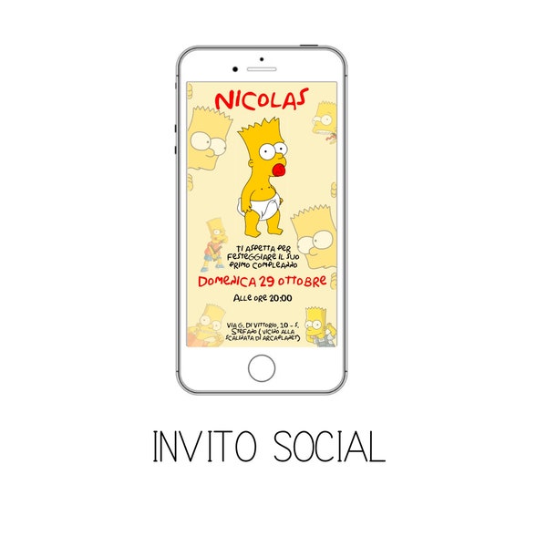 Invitation numérique fête d'anniversaire LES SIMPSONS invito DIGITALE WhatsApp. Fête sur invitation de Bart Homer