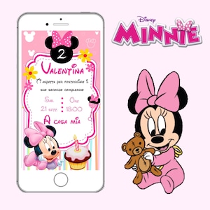 Invito Digitale BABY MINNIE, festa invito DIGITALE whatsapp, festa di invito di compleanno, topolina, minnie