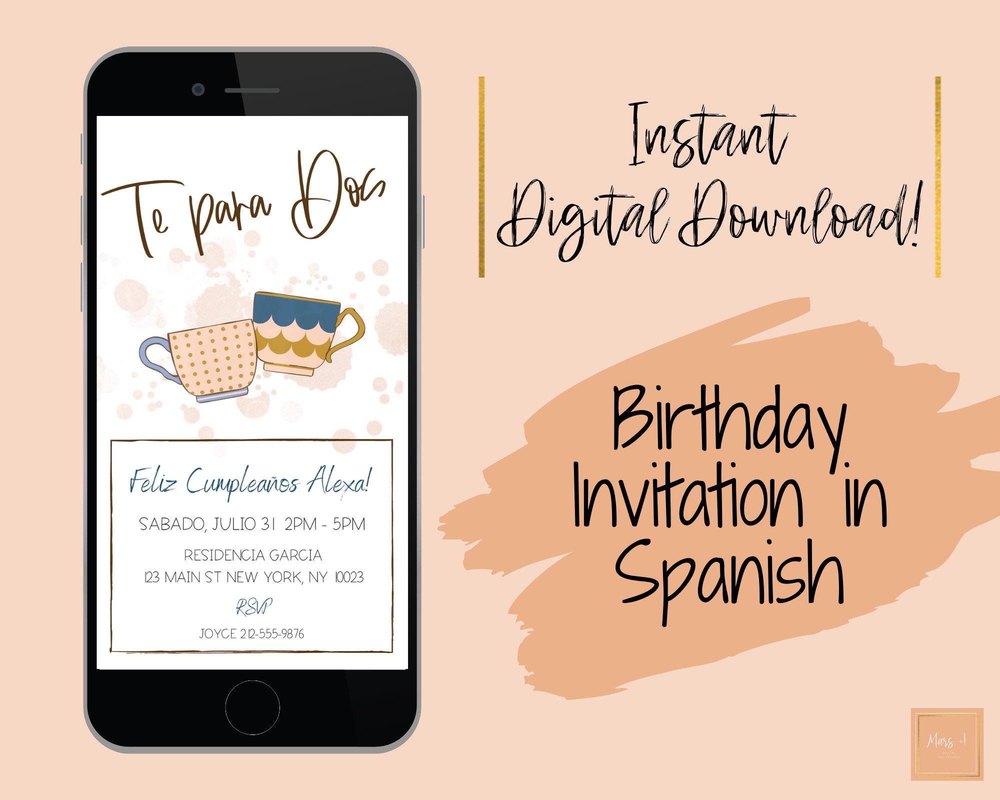 Spanish Birthday Invitation Tea Party Birthday Invitation Spanish